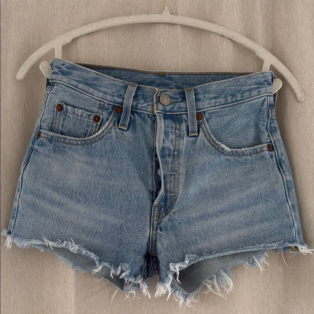 Levi's 501 Blue Jean Shorts Distressed Frayed Hem
